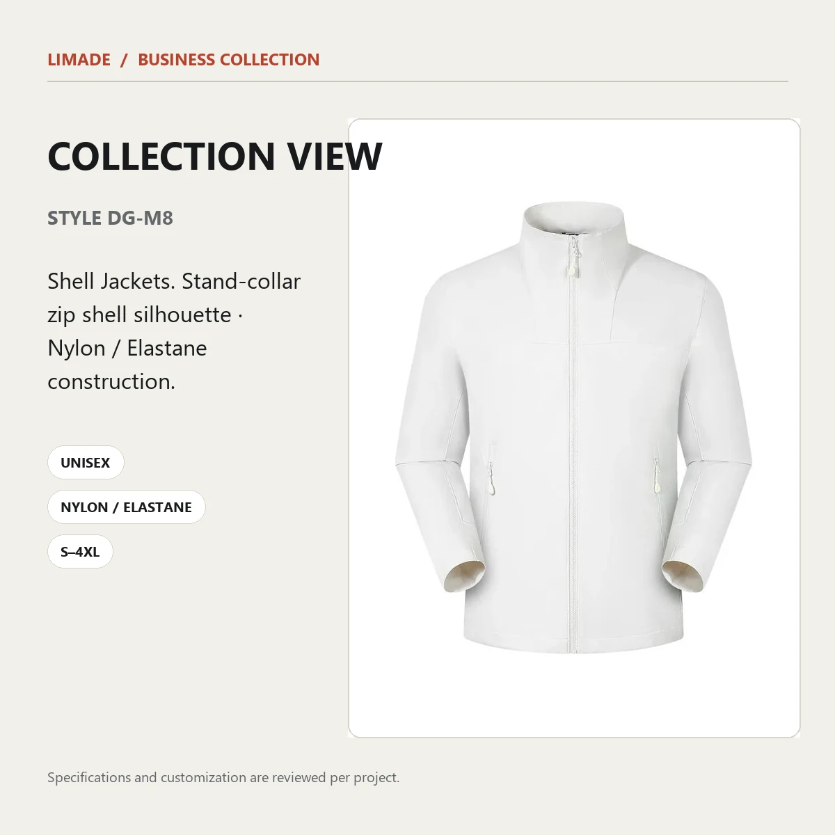 DG-M8 · Stand-Collar Zip Shell · Real product view 01
